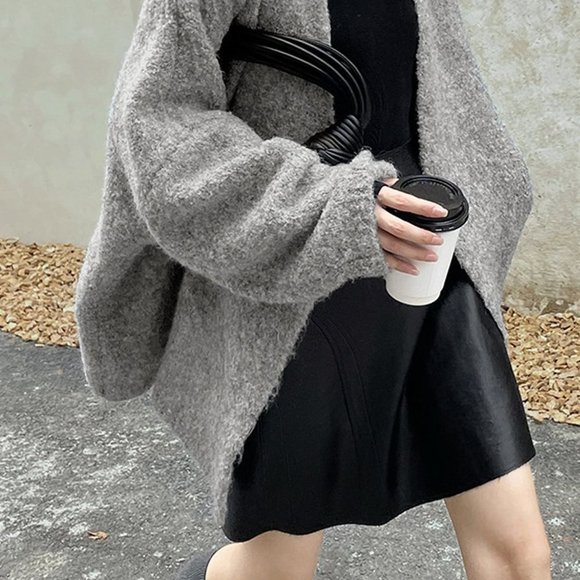 Grey Casual Womens Solid Open Front Batwing Sleeve Cardigan - Picture 4 of 4